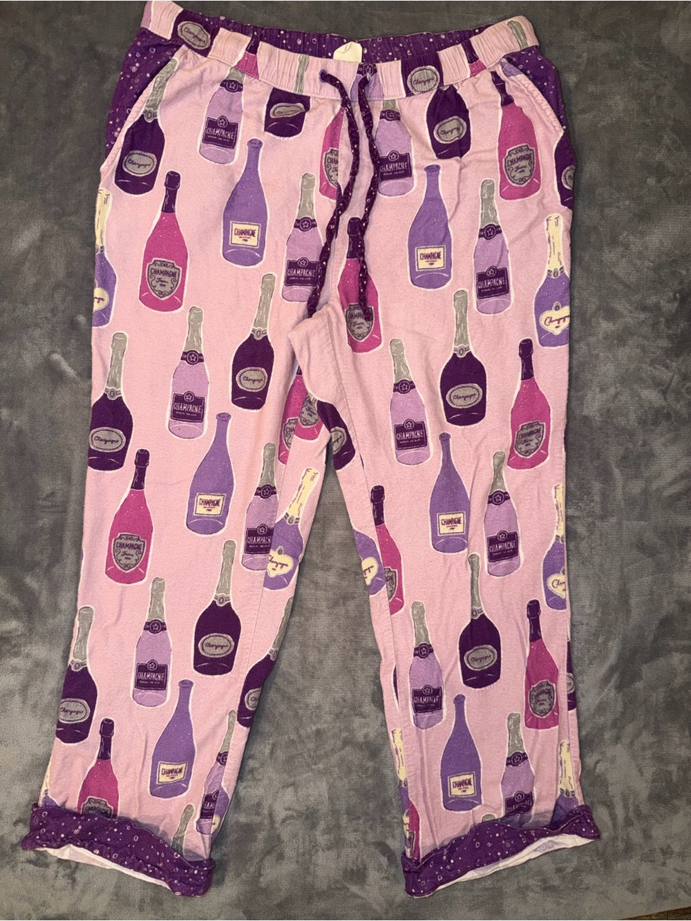 💜🩷 munki munki Pajama Pants with Champagne Bottle Print